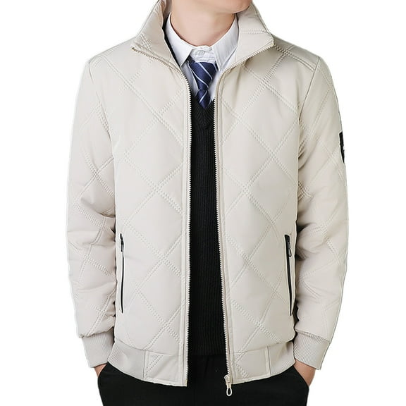 Yyeselk Men's Quilted Jackets Fleece Lined Casual Zip Up Stand Collar Long Sleeve Outwear Fall Winter Warm Thick Jacket Coat With Pockets Khaki XXXL