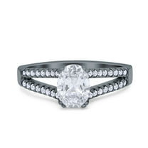 Black Tone, Simulated Cubic Zirconia Size-10 Split Shank Halo Oval Wedding Engagement Ring 925 Sterling Silver
