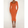 thumbnail image 2 of Arvbitana Women's Bodycon Long Dress Solid Color Long Sleeve Slim Midi Dress U-neck Wrap Hip Cocktail Dress for Party Club Streetwear, 2 of 8