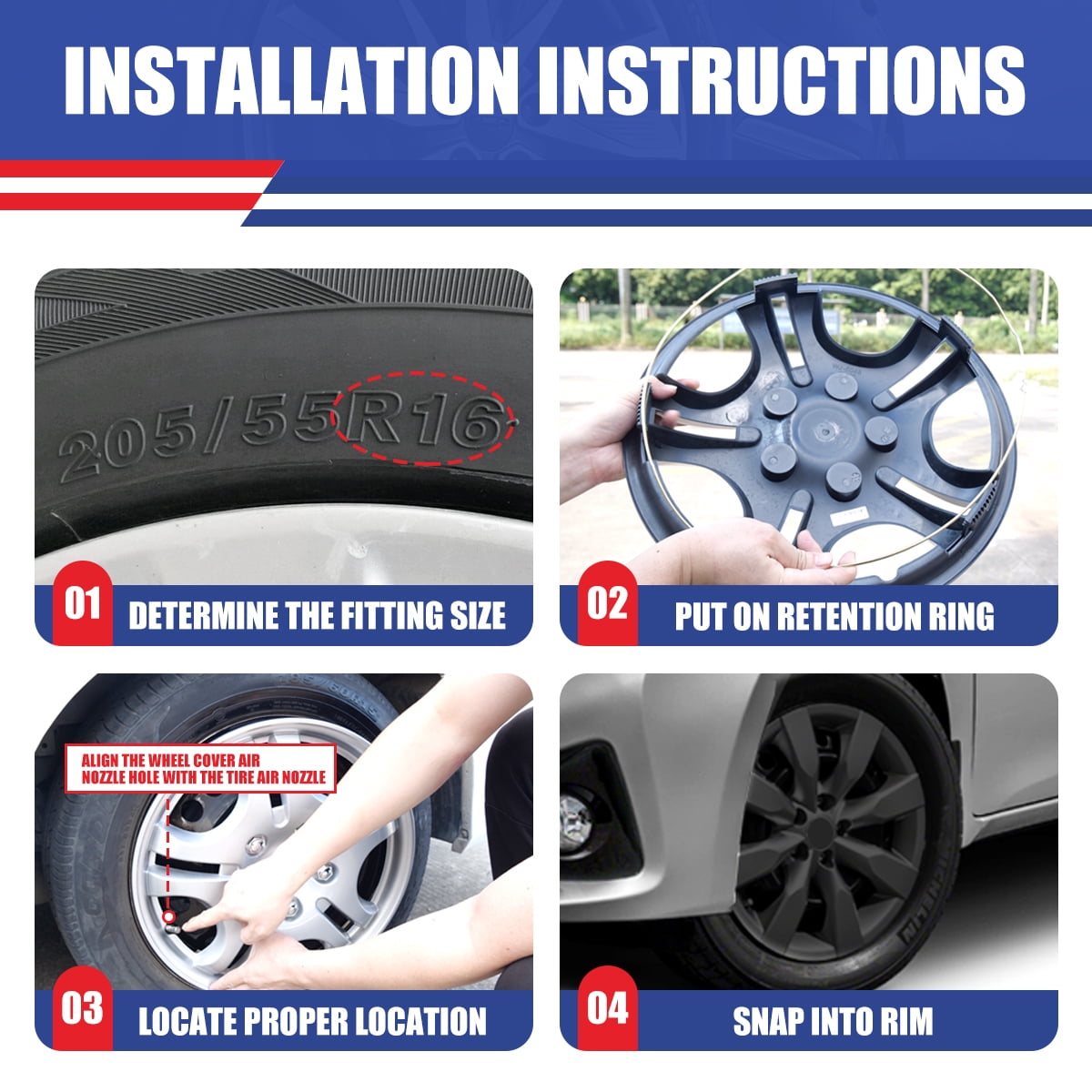 4PCS Set 16" Hubcap Wheel Cover For 2014-2016 Toyota Corolla,Wheel Rim Cover Compatible With Steel Wheels,Snap On Hub Caps Replacement,ABS&PC Material,Matte Black Painted