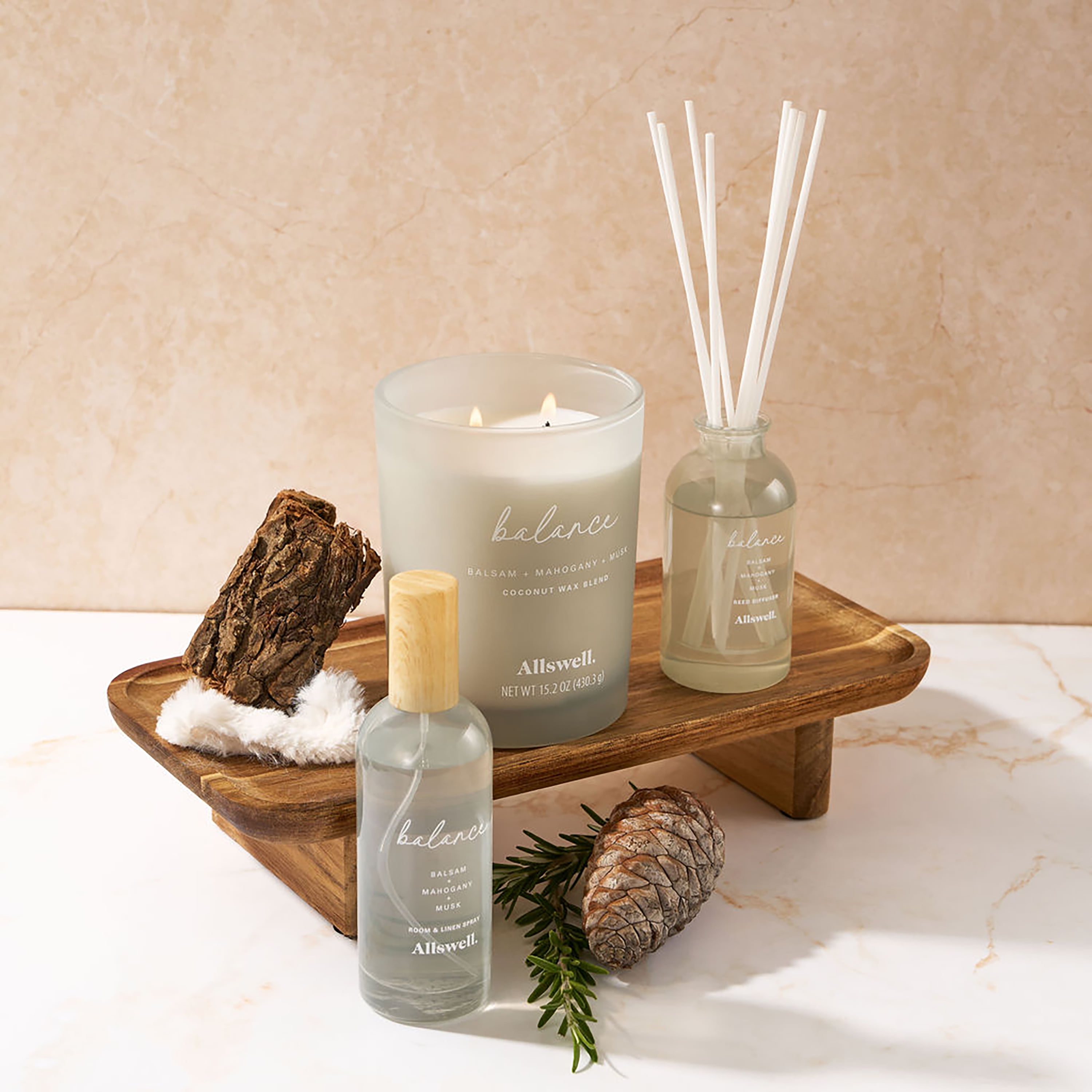 (2 pack) Allswell Balance (Balsam + Mahogany + Musk) Scented 2-Wick Spa Jar Candle 15oz.