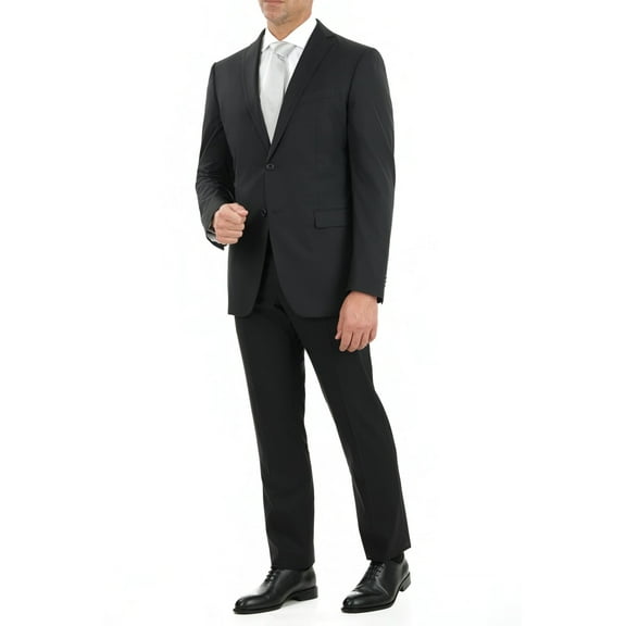 John Varvatos Mens Slim Fit Black Tonal Striped Two Button Wool Blend Suit