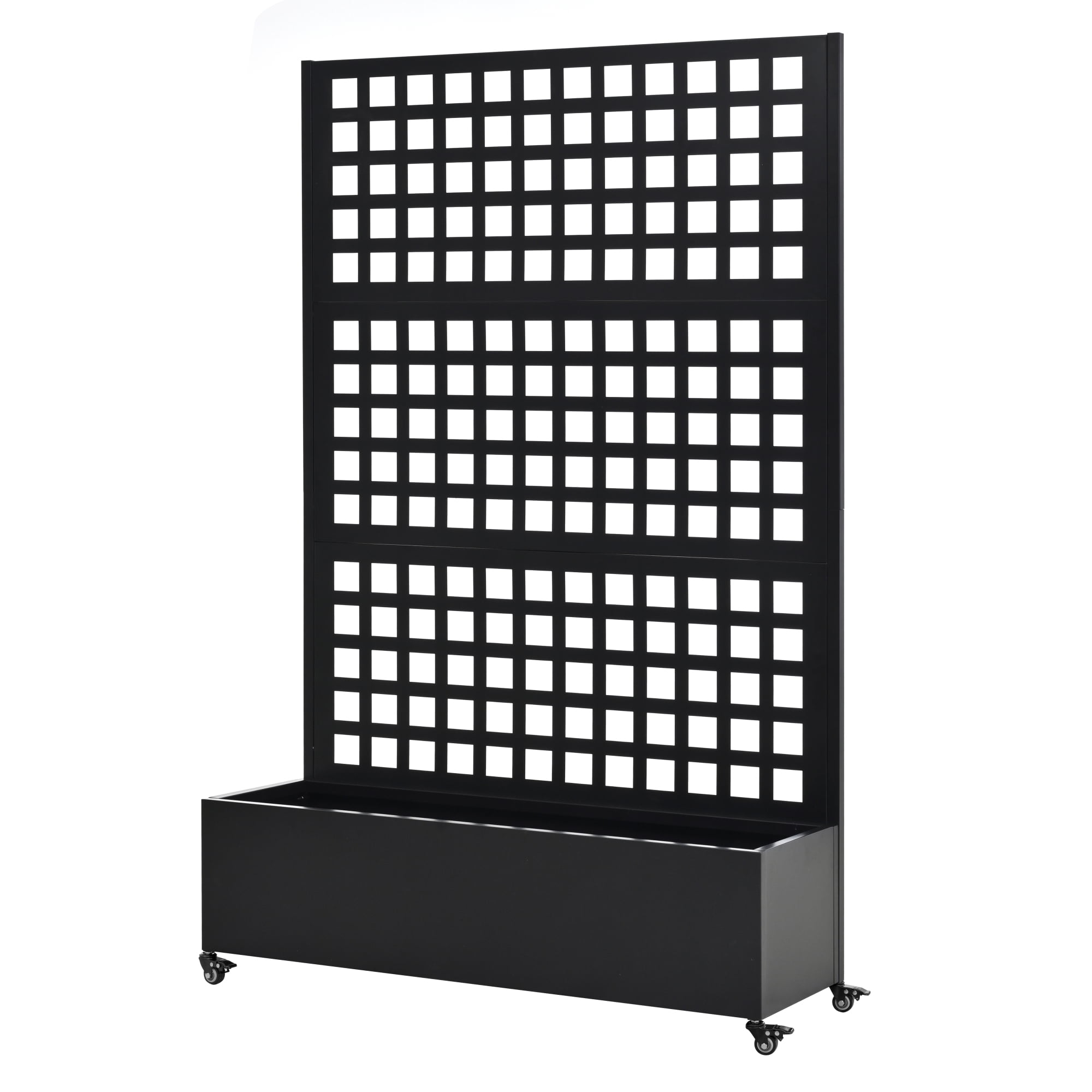 Jopath Metal Raised Garden Bed with Wheels and Trellis,Features Privacy Screen and Drainage Holes Planter Box for Climbing Plants, Vegetables and Vines 73"x47"x16" (Black 5)