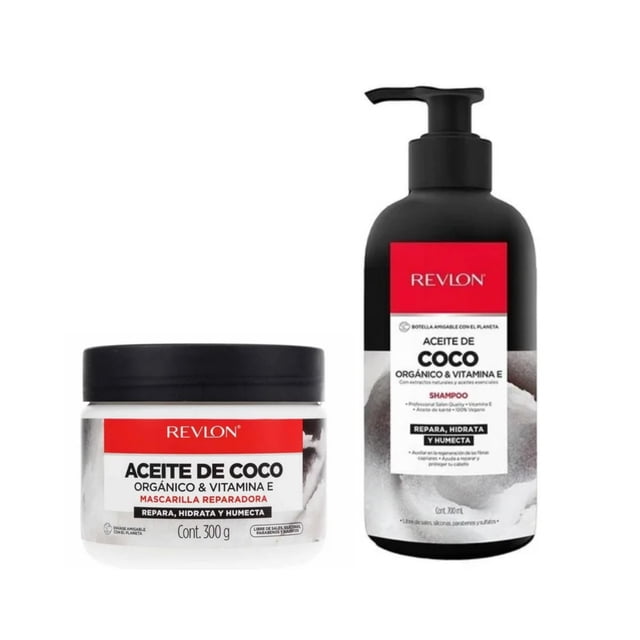 Revlon Shampoo + Mascarilla Capilar Aceite De Coco y Vitamina E Repara Hidrata y Humecta