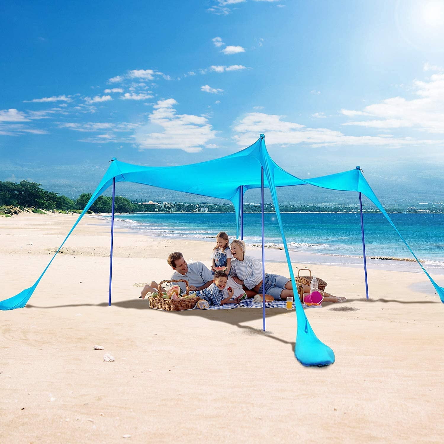Beach Umbrellas for Sand Pop Up Canopy Tent 10x10 FT Beach Shade & Camping Tent Pop Up Canopy Tents & 4 Pole Beach Tents Sun Shelter 2-6 Person Beach Canopy Tent Sun Shade Easy Set Lycra UPF50+ 
