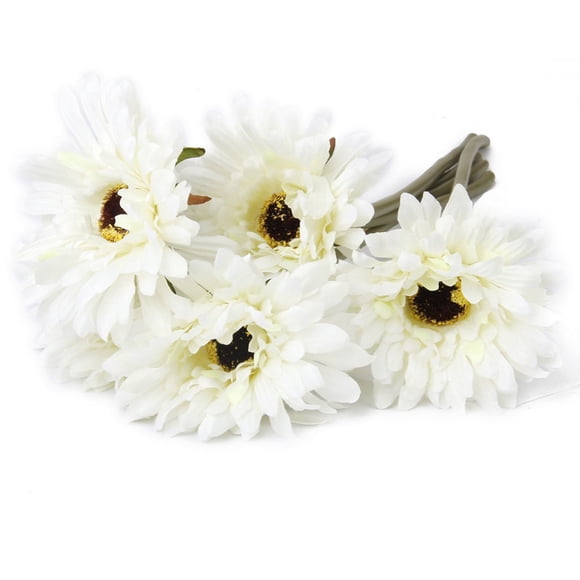 5pcs flor artificial de la margarita del gerbera para la decoración del hogar de la boda (blanco)