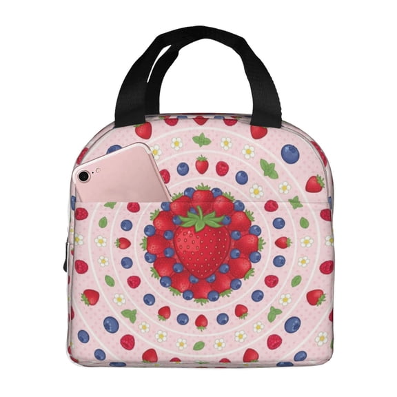 Strawberry Lunch Bag Insulated Lunchbox Reusable Cooler Lunch Boxes Tote Box Reusable Lunch Bags For Women For Gifts Office Picnic Travel Beach