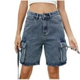 thumbnail image 6 of Olyvenn Cargo Shorts Womens Summer Casual Bermuda Shorts for Women Knee Length High Waisted Jean Short Pants with Pockets Blue L, 6 of 9