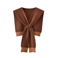 thumbnail image 2 of Women's Casual Sweater Shawl Wraps Knitted Collar Color Block Scarf Top Lightweight Shoulder Cape - Womens Trendy Shawl Wraps Scarf Knotted Shoulder Tops Sweater Cover Up Blouses Coffee One Size, 2 of 3