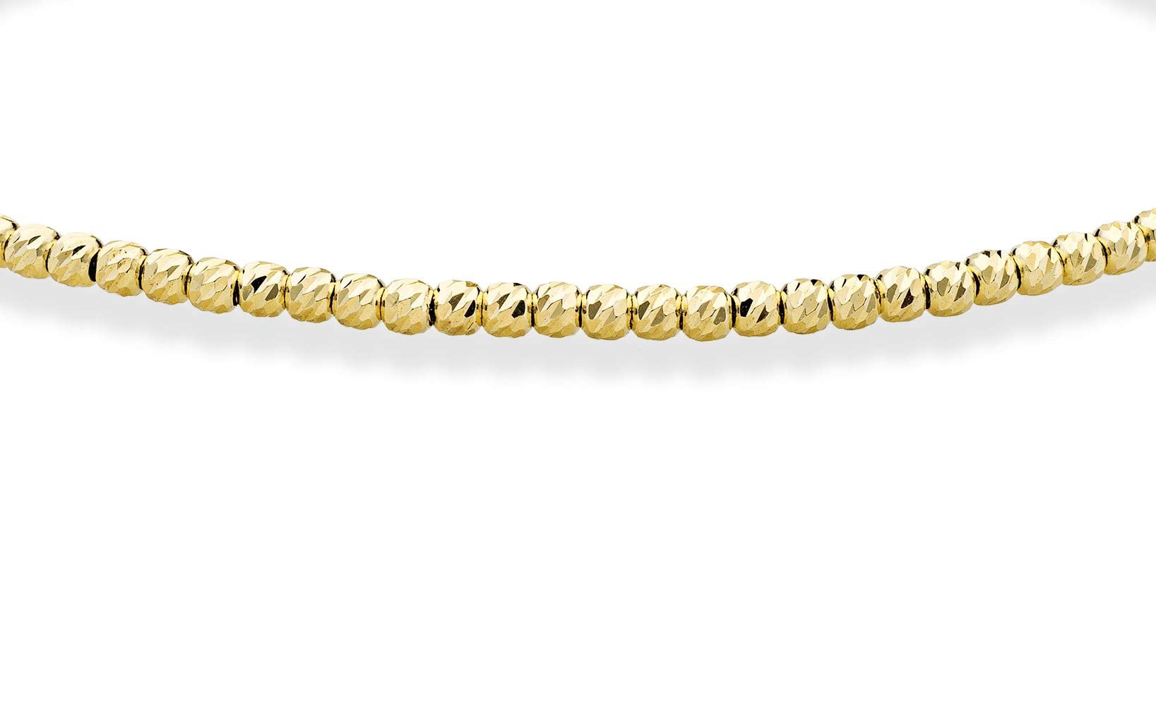 Miabella 925 Sterling Silver or 18Kt YellowGold Over Silver Diamond-Cut 2.5mm Round Bead Ball Chain Anklet Ankle Bracelet for Women, Made in Italy (yellow-gold-plated-silver, Length 10 Inches(Medium)