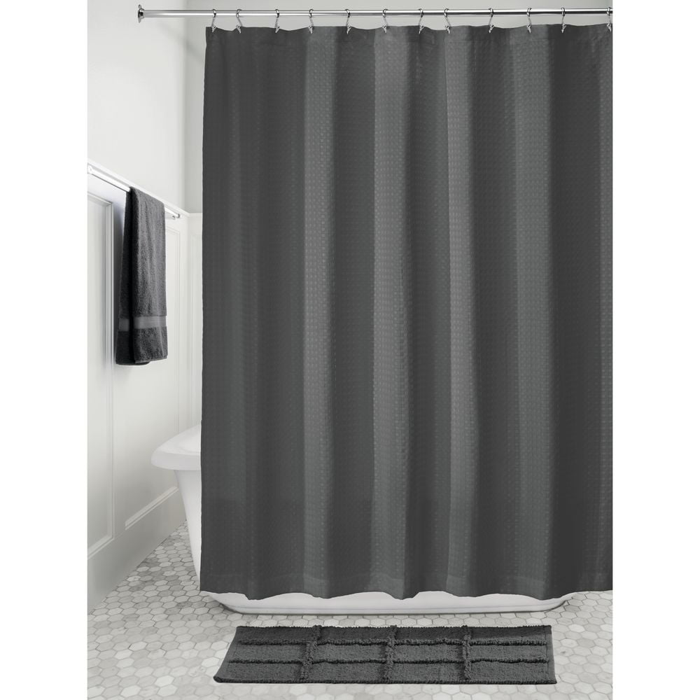 iDesign Waffle Fabric Shower Curtain, Charcoal