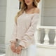 thumbnail image 4 of Blusa informal de manga larga con cuello redondo y cuello redondo para mujer, suéter holgado de Color sólido Pompotops FGAJ7598, 4 of 8