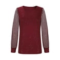 thumbnail image 3 of ZyeKqe Womens Summer Tops Sheer Mesh Long Sleeve Crewneck Sequin Blouse Slim Fitted Casual Tunic Tops, 3 of 5
