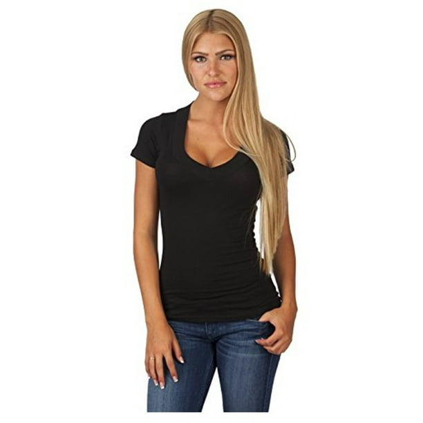 Sexy Plus Size Low-Cut Cleavage Wide Band V-Neck T-Shirt Tee Top 1x2x3x ...