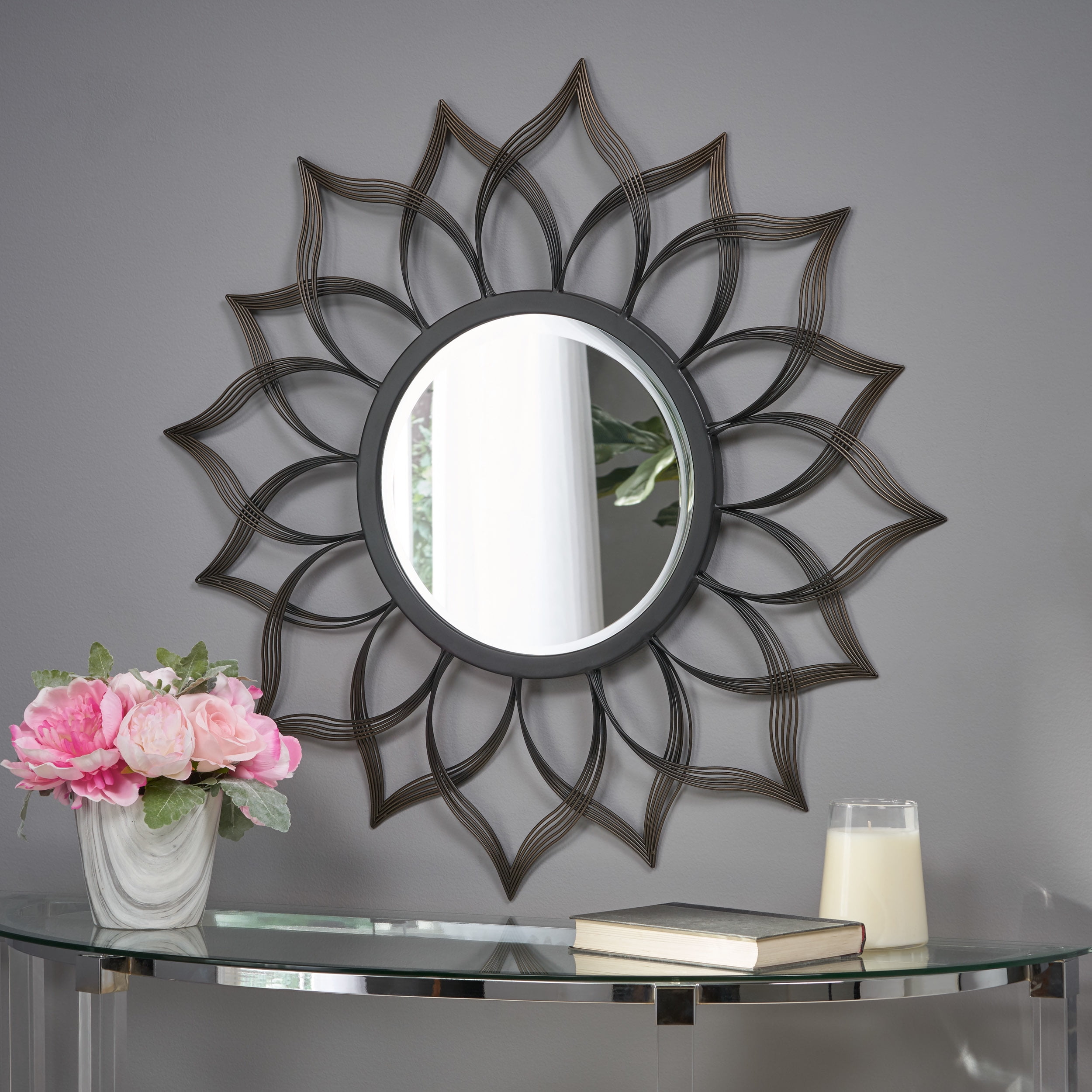 Noble House Angie Floral Metal Modern Contemporary Wall Mirror Decor