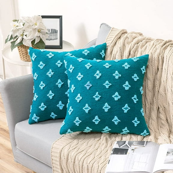 Set of 2 Decorative Throw Pillow Covers Rhombic Jacquard Pillowcase Soft Square Cushion Case for Fall Couch Sofa Bed Bedroom Car Living Room 18x18 In