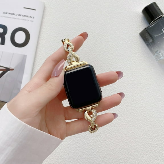 Compatible with Apple Watch Band 42mm/44mm/45mm/46mm/49mm for Women, Bling Diamond Bracelet Replacement Shiny Jewelry Metal Strap for iWatch Series Ultra 2/1 SE Series 10 9 8 7 6 5 4 3 2 1,Rosegold