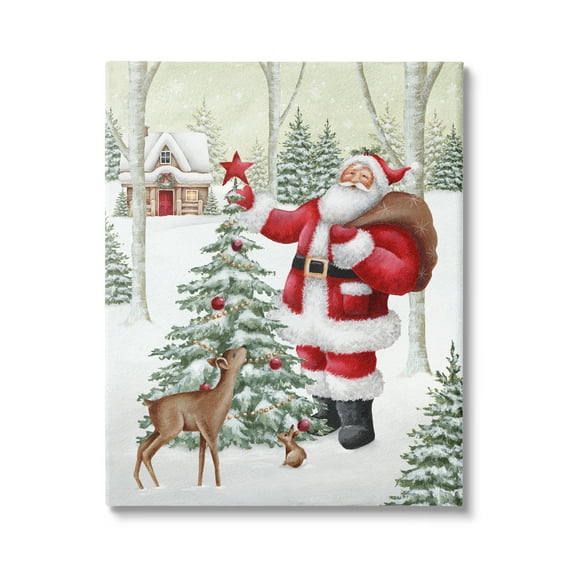 Stupell Industries Santa & Snowy Cabin Holiday Painting Gallery Wrapped Canvas Art Print Wall Art, 16 x 20