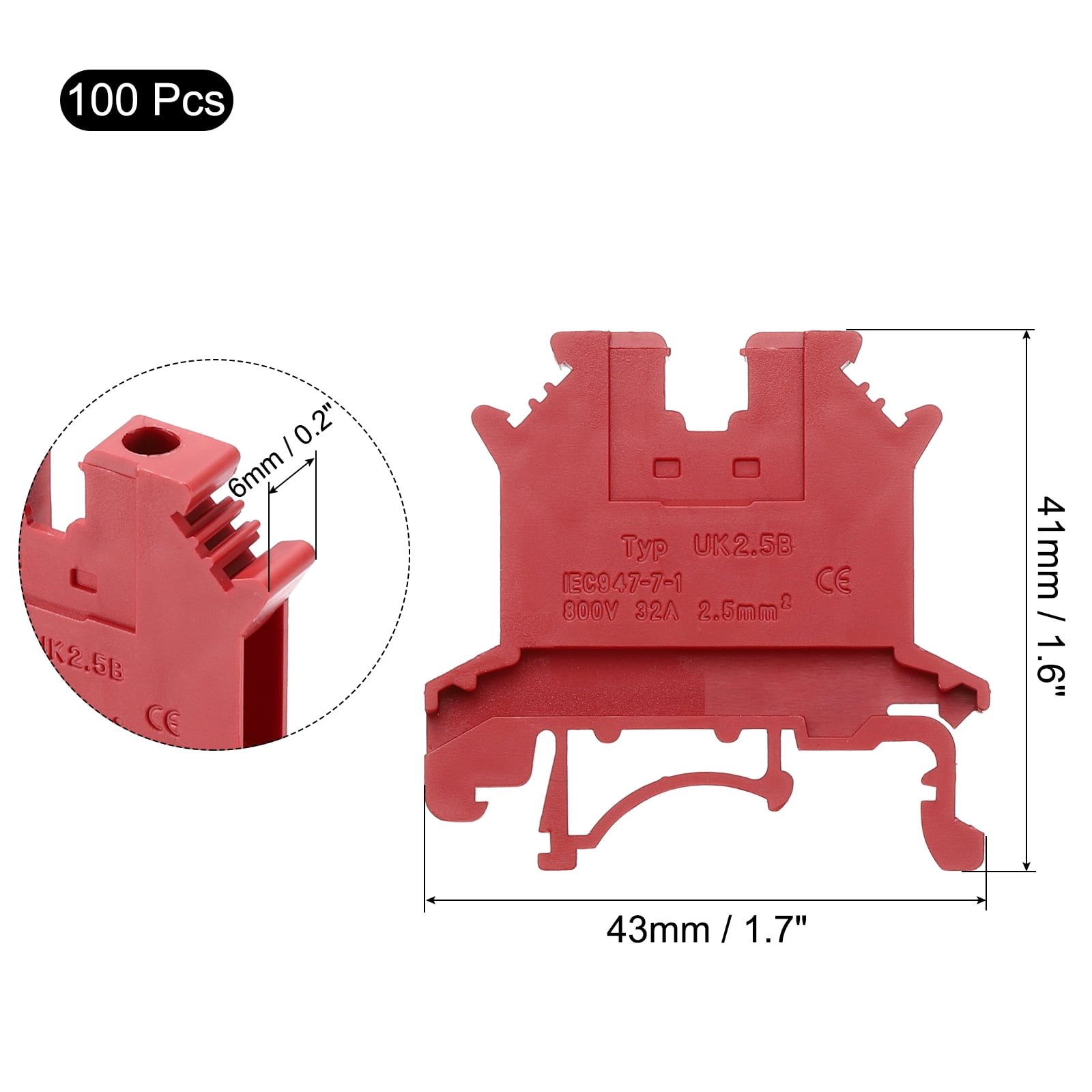 Uxcell Terminal Blocks 100 Pack UK-2.5B Rail Mount Fuse Holder Screw Terminal Block Wire End Bracket Stopper Din Rail Screw for DIY Electronic Circuits Machine Appliances, Red