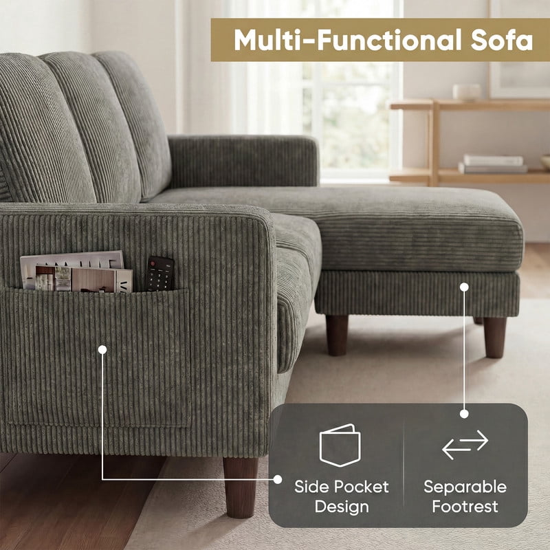 Homall Cloud Modular Sectional Sofa 3 Seat L-Shaped Cloud Oversized Sofa Couch for Living Room, Apartment and Small Space,Corduroy Gray
