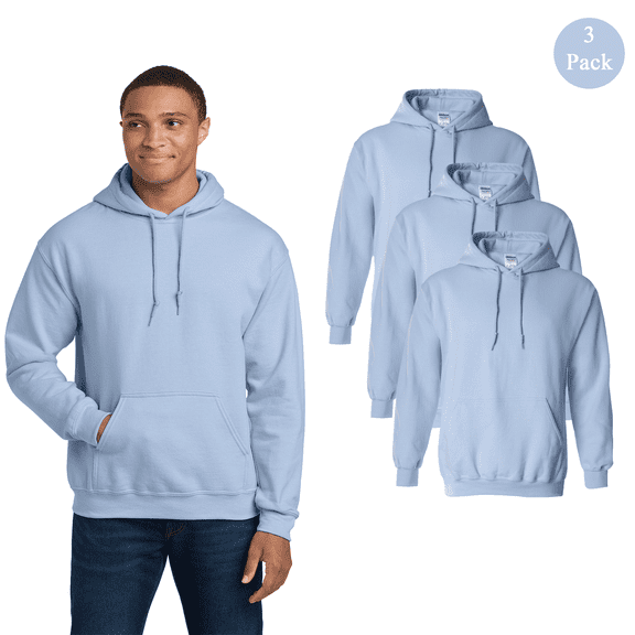 Gildan Heavy Blend Hooded Sweatshirt, Men 3-Pack Long Sleeve Pullover Pocket Hoodie, Light Blue, S