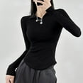 thumbnail image 7 of Tiqkatyck Womens Long Sleeve Shirts, Women's Casual Elastic Long Sleeve Slim Fitting Half Zippered Lapel Solid Color T Shirt Crewneck Sweat Shirts, Women Summer Tops Black S, 7 of 7