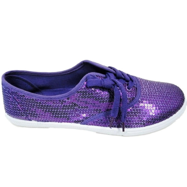 Cammie W1412 Women Fashion Sequin Sparkle Lace Up Tennis Sneakers