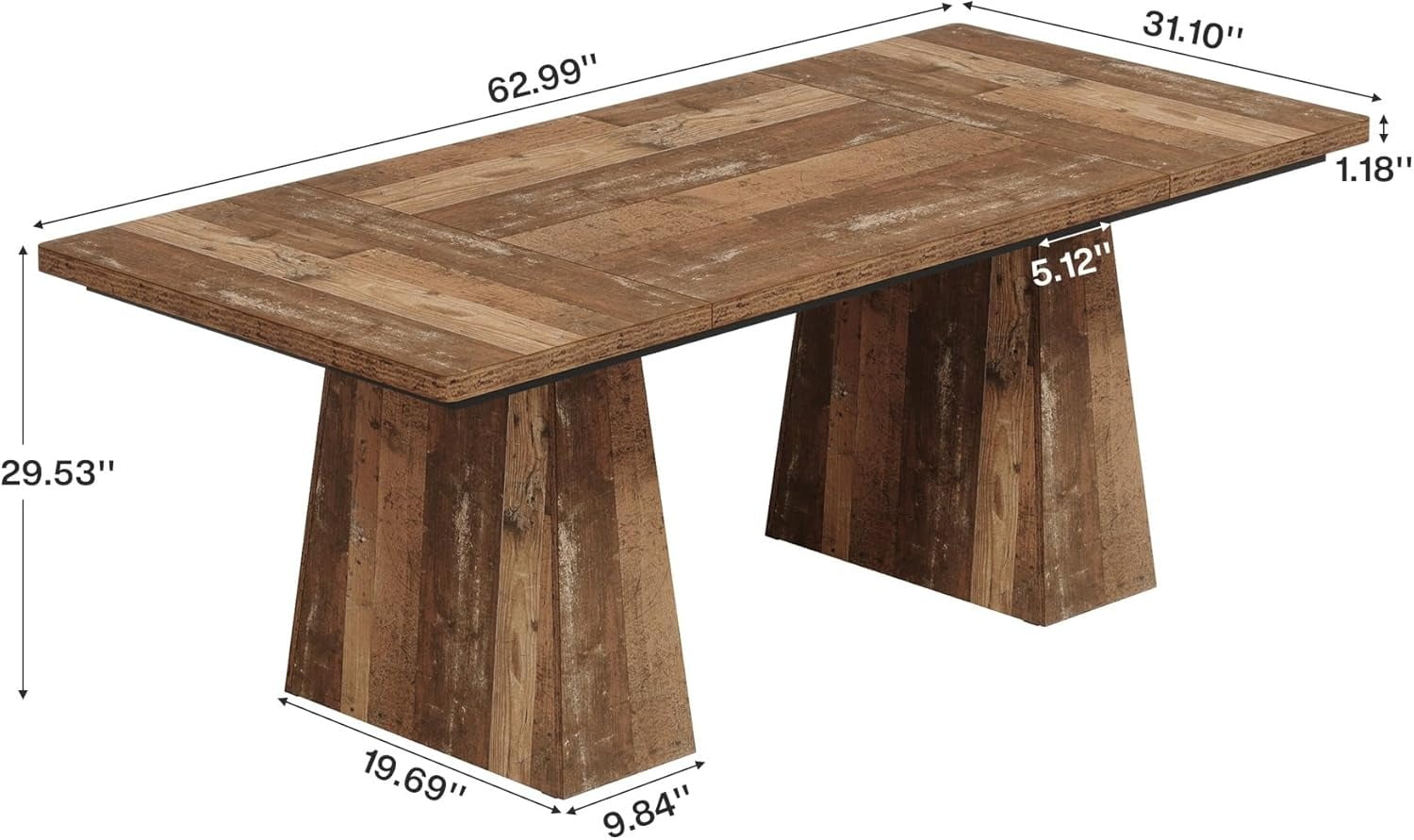 63-Inch Executive Desk, Large Home Office Computer Desk With Double Pedestal, Modern 250LB Heavy-Duty Workstation, Writing Table Conference Table, Espresso Brown Business Furniture