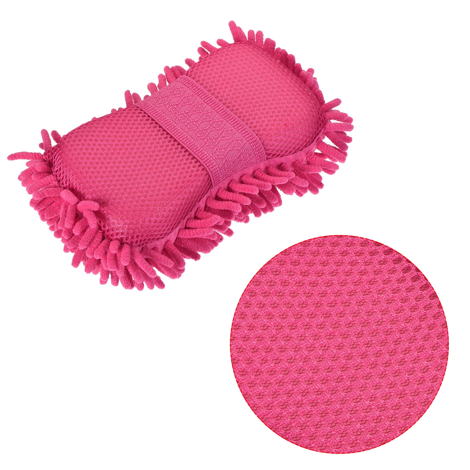 Unique Bargains Chenille Wash Glove Microfiber Washing Sponge Mitten Dry Duster Pink