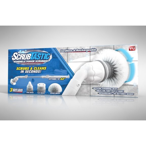 As Seen on TV Scrubtastic Handheld Rechargeable Power Spin Scrubber with 3 Interchangeable Brush Heads