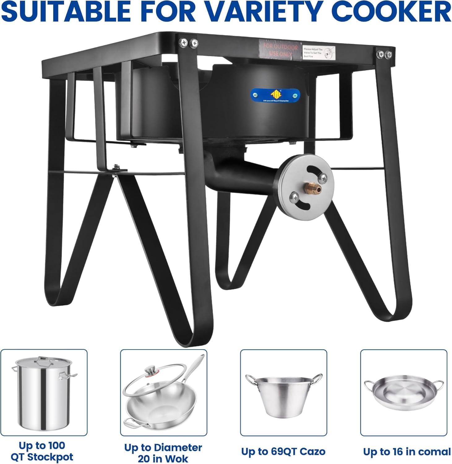 ARC Cast Iron Mexican Cazo Para Carnitas With 200,000 BTU Propane Stove,Great for Carnitas, Braising, Seafood Boiling, Inoxidable Wok comal Fry,For Outdoor Cooking (22QT)