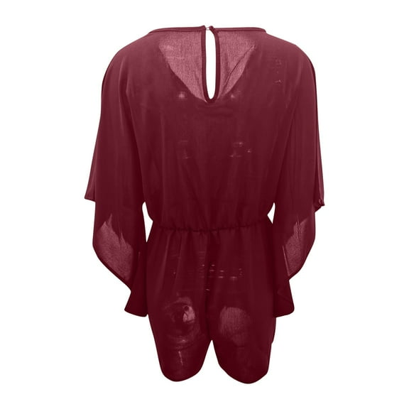 DJskiyers Women Summer Rompers Wrap V-Neck Loose Oversized Short Jumpsuits Solid Ruffle Sleeve Romper Casual Beach Jumpsuit