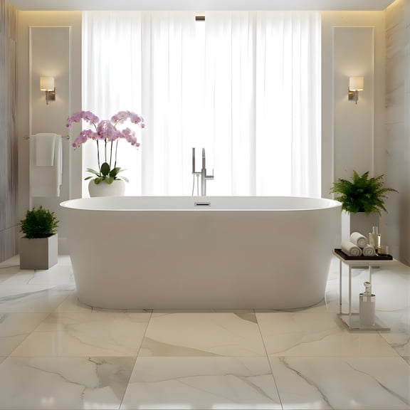 Vanity Art 68" x 32" Acrylic Freestanding Bathtub Contemporary Soaking Tub with Overflow and Pop-Up Drain, VA6815-L