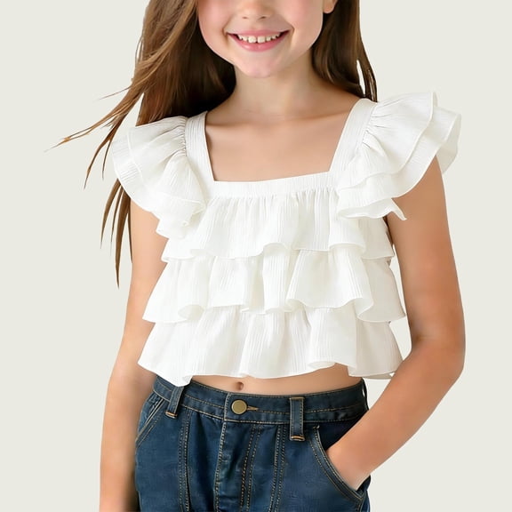 ATOGUTA Girl Tshirt Short Sleeve Loose Cute Summer T Shirt Trendy Baggy Tops White, Size 2T-13