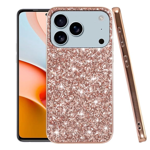 Dteck Case for iPhone 17 Pro ,Shockproof Glitter Case Bling Sparkly Soft TPU and PC Silicone Shiny Slim Protective Cover for iPhone 17 Pro,Rosegold