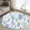 thumbnail image 3 of Coastal Blue Coral Round Area&nbsp;Rug 4ft Hand Painted Style Seagrass Ocean Plant Marine Life Non-Slip&nbsp;Washable Circle Rugs Soft Felt Indoor Floor Mat for Bedroom Kitchen Living Room Bathroom, 3 of 9
