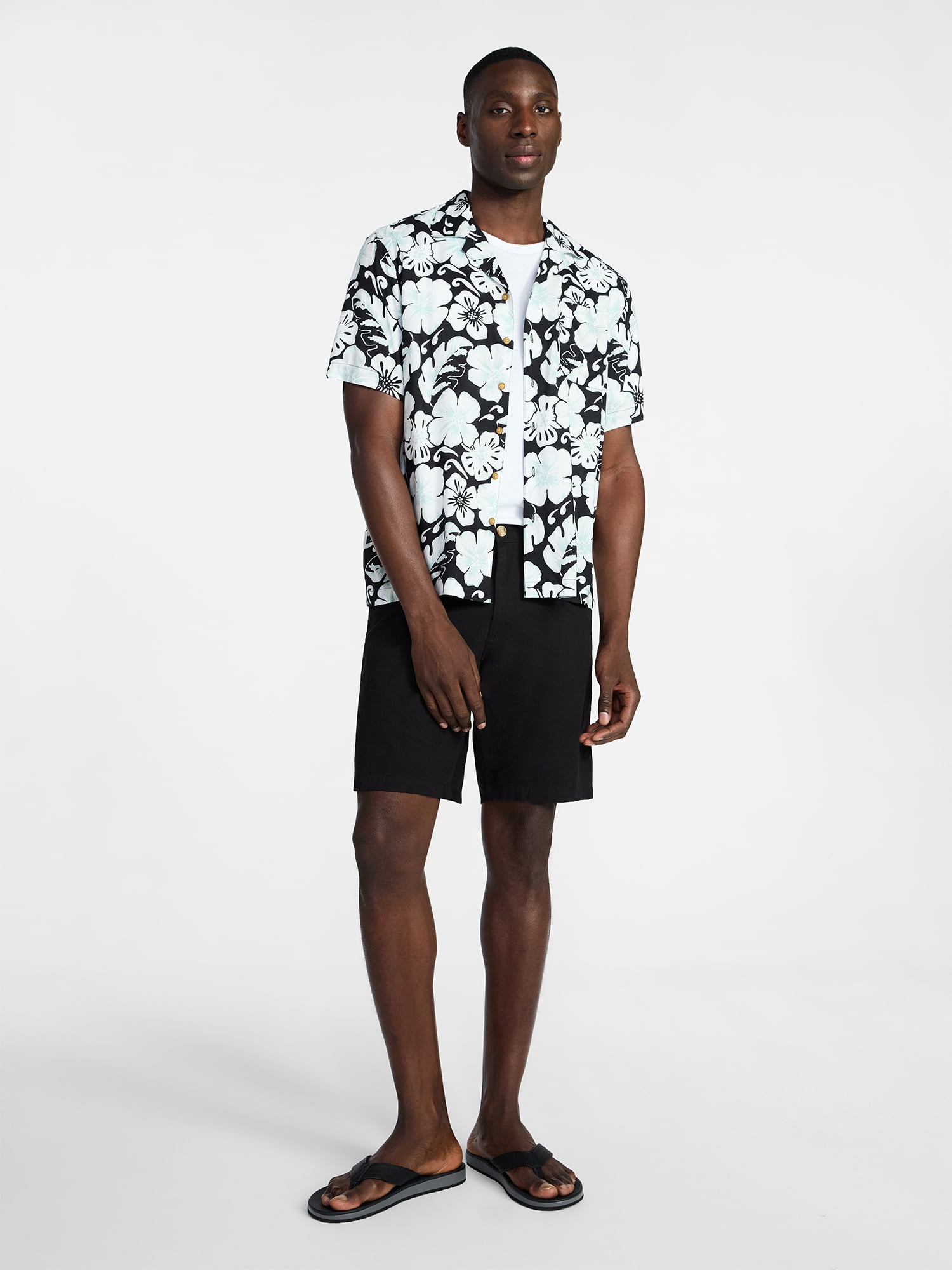 George Men's Relaxed Fit Printed Camp Shirt with Short Sleeves, Sizes S-3XLT