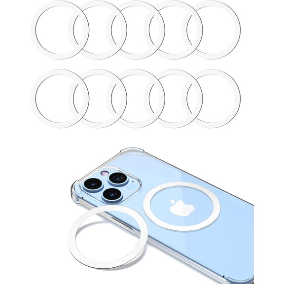 Metal Rings 10PCS,Ultra-Thin(0.4mm) for MagSafe Sticker,Magnetic Adapter,Phone Cases&Wireless Charger,Compatible with iPhone 17/Air/16/15/14/13,Galaxy S24/S23/S22/Kindle(White 10PCS)