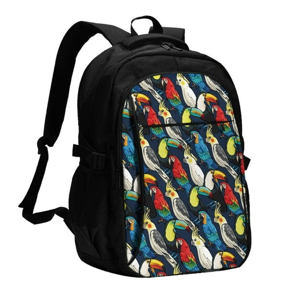 Fotbe Parrot Mochila con Estampado y Puerto USB para Hombre y Mujer, Mochila Antirrobo, Mochila de Viaje, Mochila Escolar, Mochila Universitaria