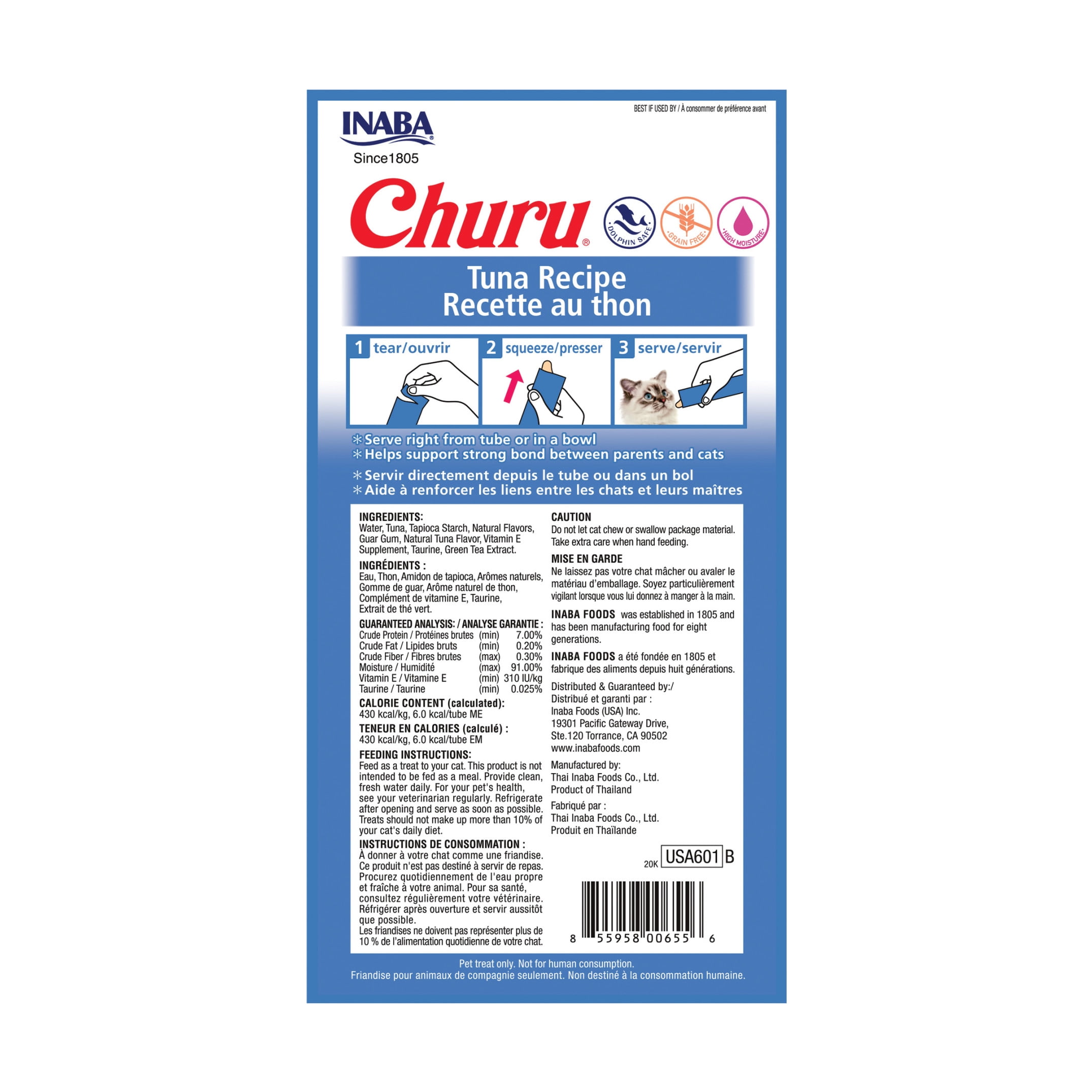 INABA Churu Creamy, Lickable Purée Cat Treat w Taurine, 0.5 oz, 24 Tubes, Tuna Recipe
