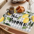 thumbnail image 3 of Hello Summer Placemats Set of 6 Lemon Green Botanical Watercolor Plaid Place Mats Indoor Wipeable Table Mats Washable Cloth Dining Table Placemats for Kitchen Holiday Party Home Decor 13x19 Inch, 3 of 9