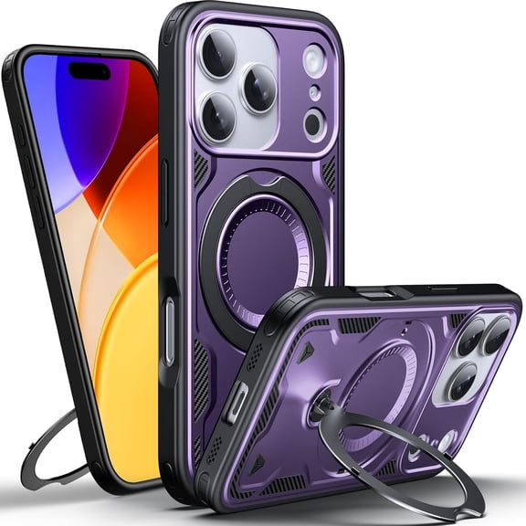 MUKO Designed for iPhone 17 Pro Magnetic Case, Compatible with Magsafe, 10ft Drop Test Hard Rugged, 360 Rotating Ring Kickstand Shockproof Protection Phone Case iPhone 17 Pro Cover, Purple
