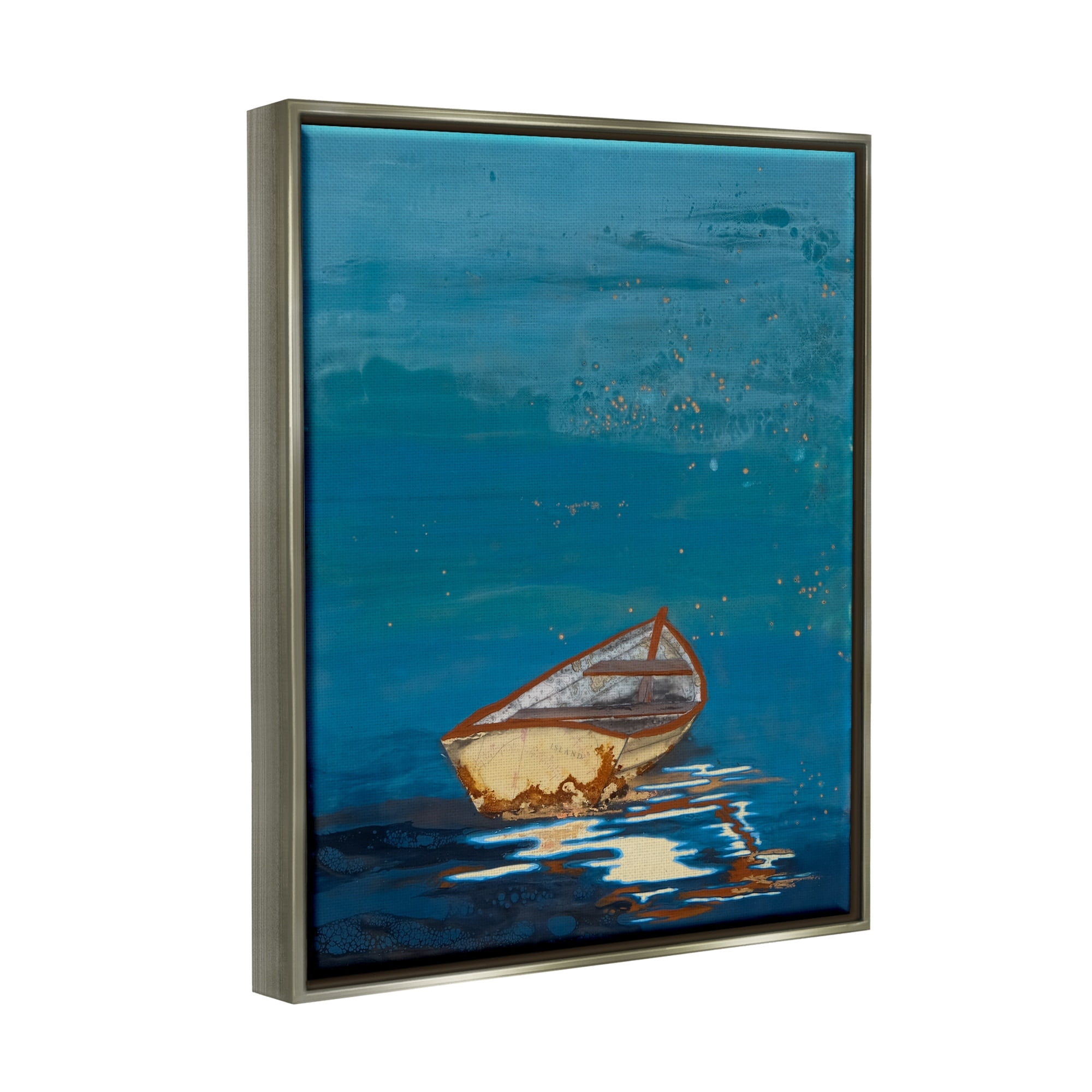 Stupell Industries Single Boat Ocean Surface Layered Marine Collage Painting Luster Gray Floating Framed Canvas Print Wall Art, Design by Stacy Gresell