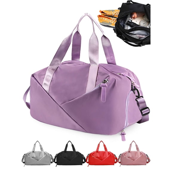 Gustave Gym Duffel Bag for Women Men Travel Weekender Overnight Bag Waterproof Sports Carry On Tote Bags with Shoes Compartment & Wet Pocket "Purple"