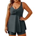 thumbnail image 2 of Sokhug Womens Plus Size Solid Color Tankini Set Waist Control Design Two Piece Swimsuit With Built in Bra, 2 of 6