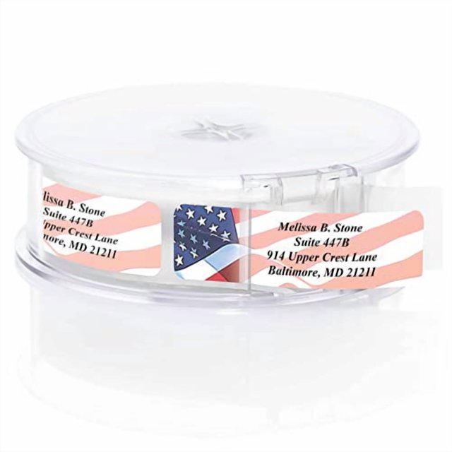 Personalized Proudly American Rolled Address Labels with Elegant Plastic Dispenser