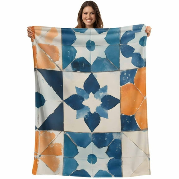 Flannel Fleece Throw Blanket Abstract Flower Color Block Lightweight Soft Plush Blankets,Impressionist Style Simple Cozy Warm Throw Blanket for Couch Sofa Bed Car Office All Season Use 40x50in