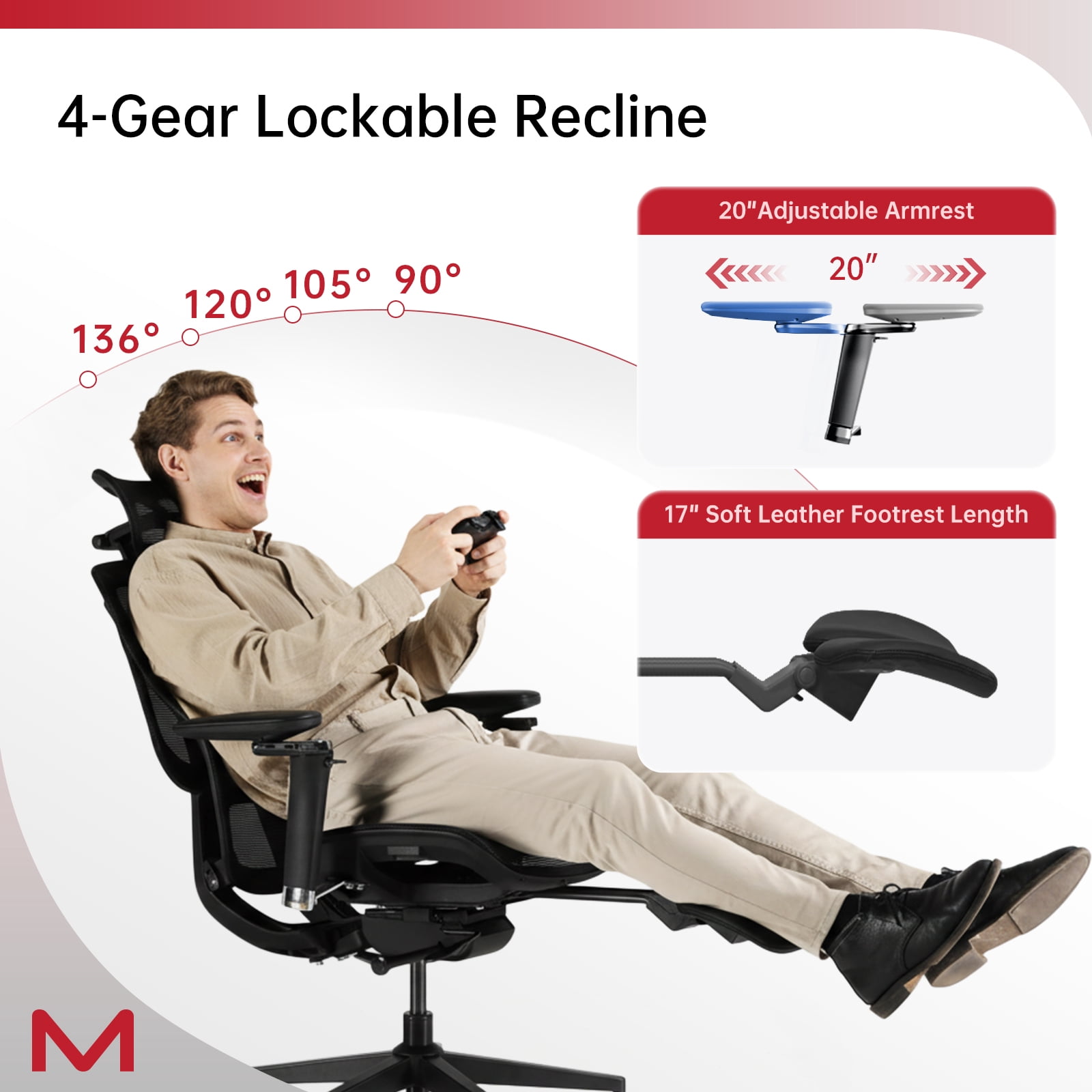 Ergonomic Mesh Office Chair with Ultra-Wide Lumbar Support & 360° Adjustable Armrests for All-Day Comfort