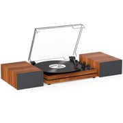 RetroAudio Vinyl Record Player with External Speakers, 3-Speed Turntable for Vinyl Albums with Auto off and Bluetooth Playback, Vintage Red