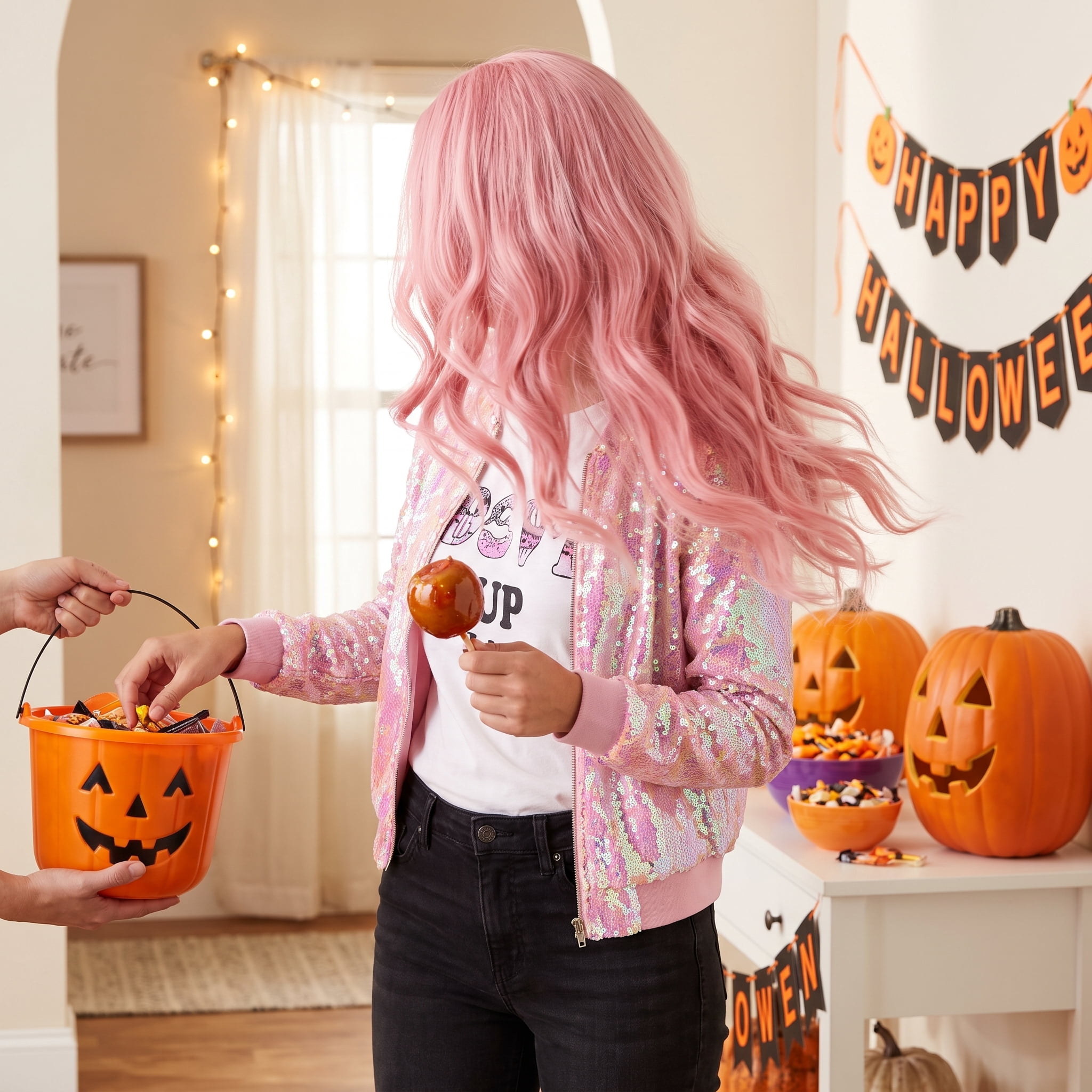 Glamorama Wig Costume Accessory for Adults, Pink, Halloween by Way To Celebrate